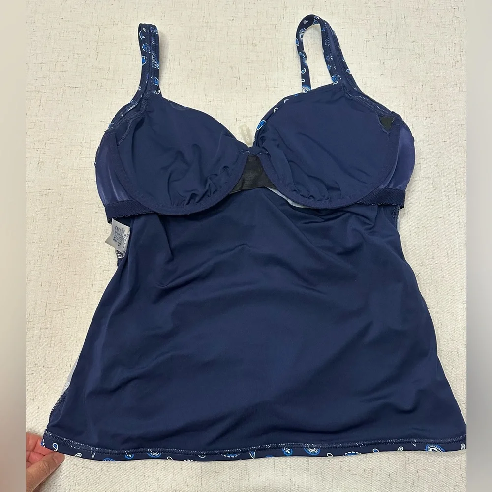 💜Lands' End Navy Swim Bra Tankini with Patterned Trim - Picture 8 of 11